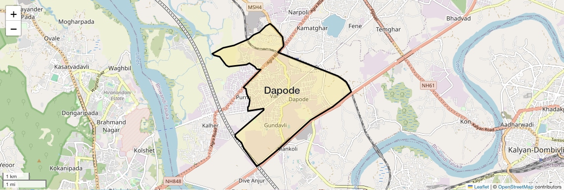 Location Map of Dapode, Thane