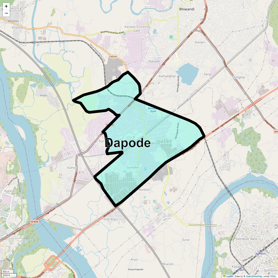 Location Map of Dapode, Thane