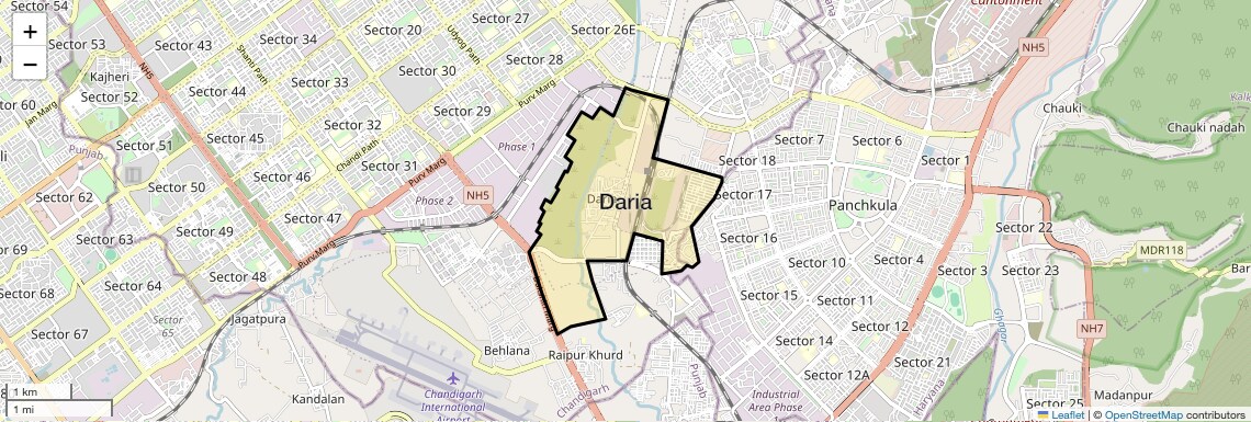 Location Map of Daria, Chandigarh