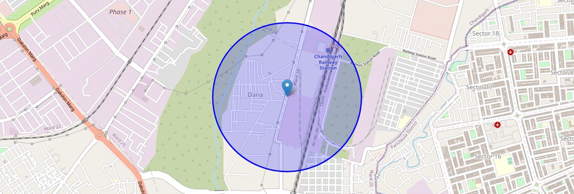 Location Map of Daria, Chandigarh