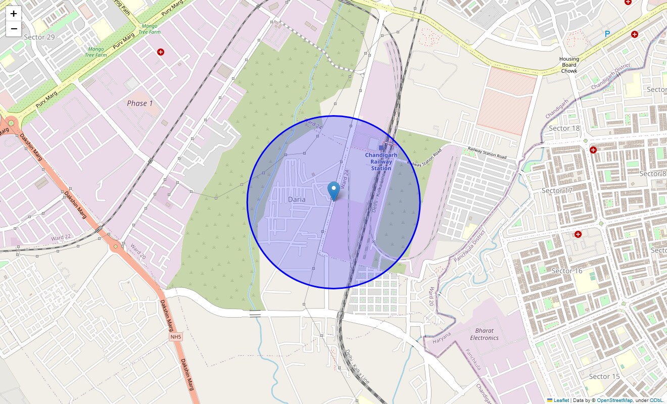 Location Map of Daria, Chandigarh