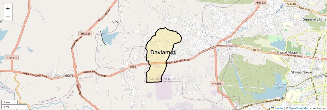 Location Map of Davlameti, Nagpur