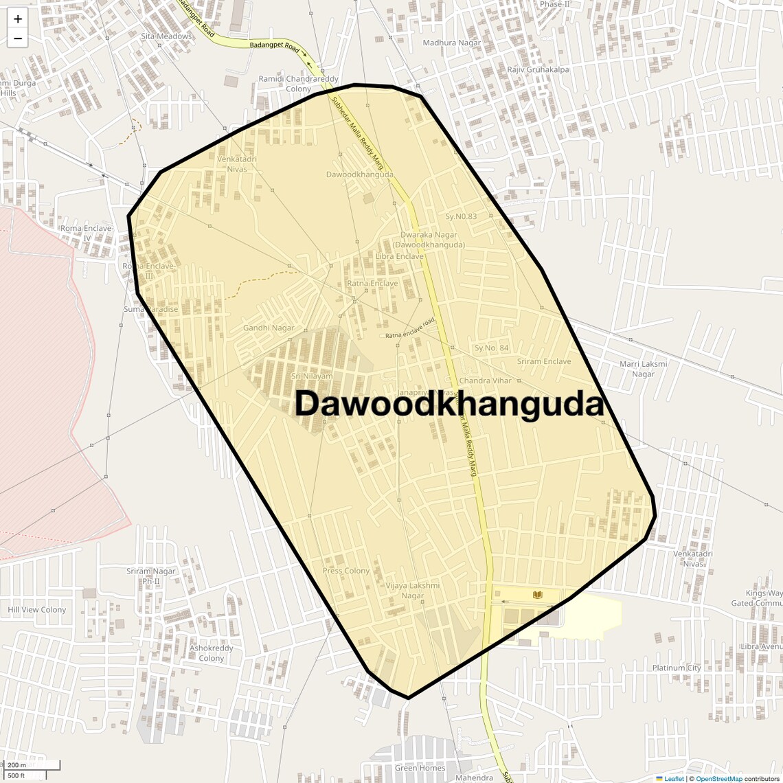 Location Map of Dawoodkhanguda, Hyderabad