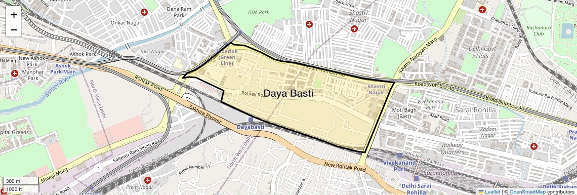 Location Map of Daya Basti, Delhi