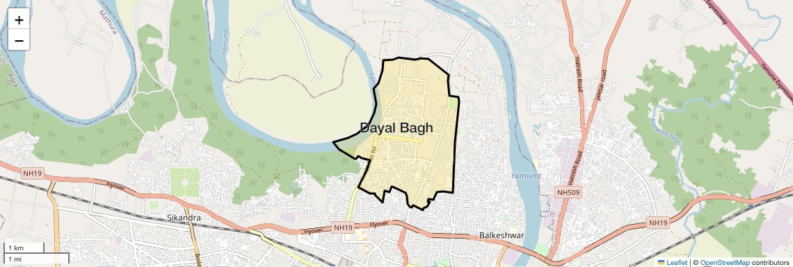 Location Map of Dayal Bagh, Agra