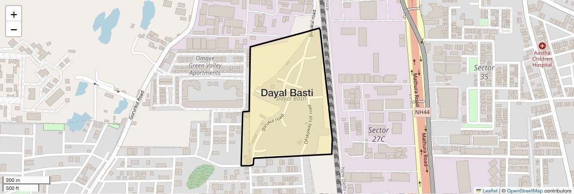 Location Map of Dayal Basti, Faridabad
