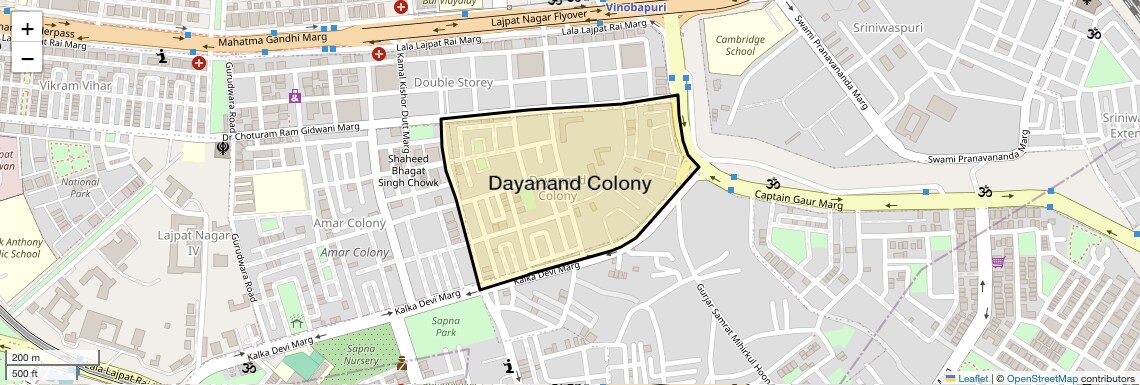 Location Map of Dayanand Colony, Delhi
