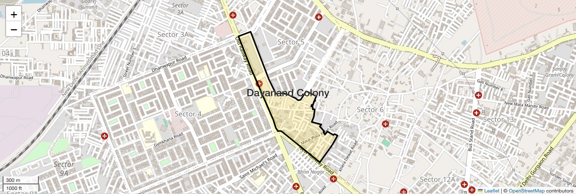 Location Map of Dayanand Colony, Gurgaon