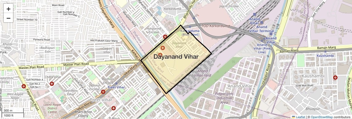 Location Map of Dayanand Vihar, Delhi