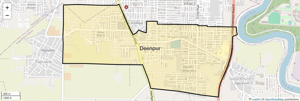 Location Map of Deenpur, Delhi