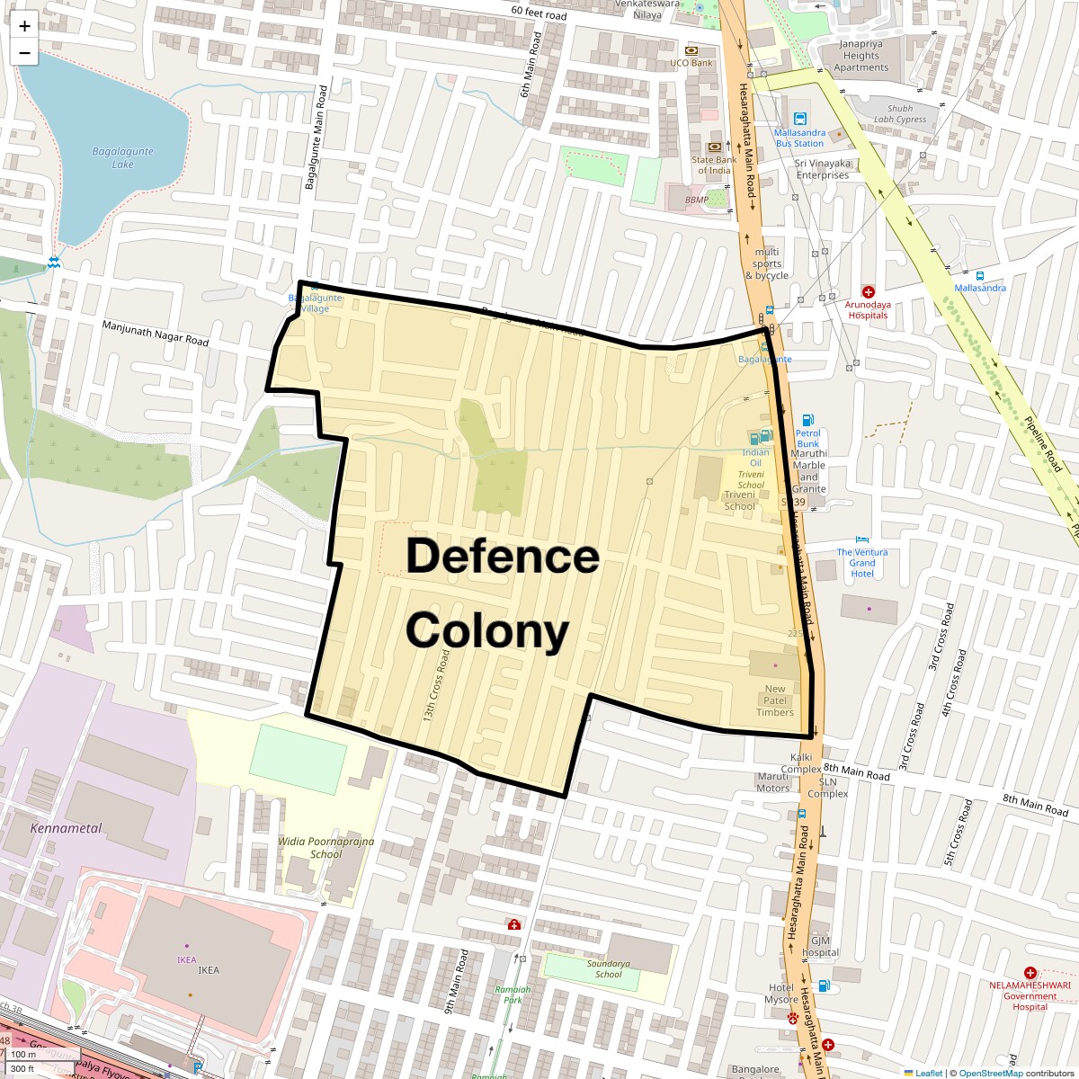 Location Map of Defence Colony, Bangalore