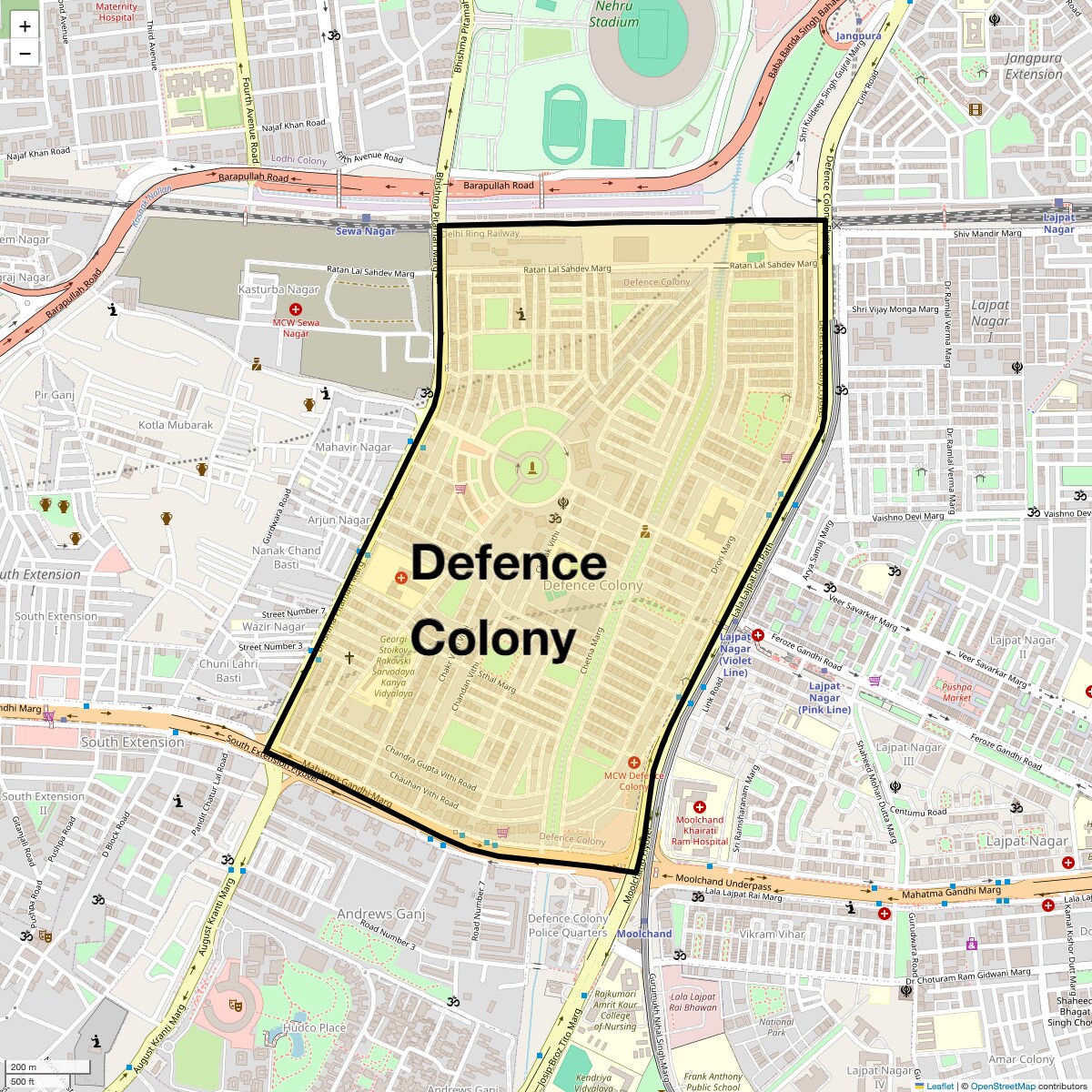 Location Map of Defence Colony, Delhi