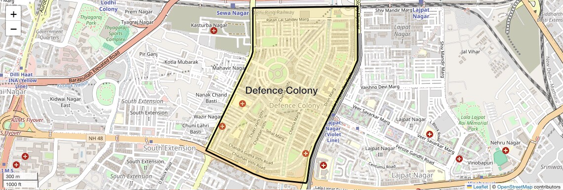 Location Map of Defence Colony, Delhi