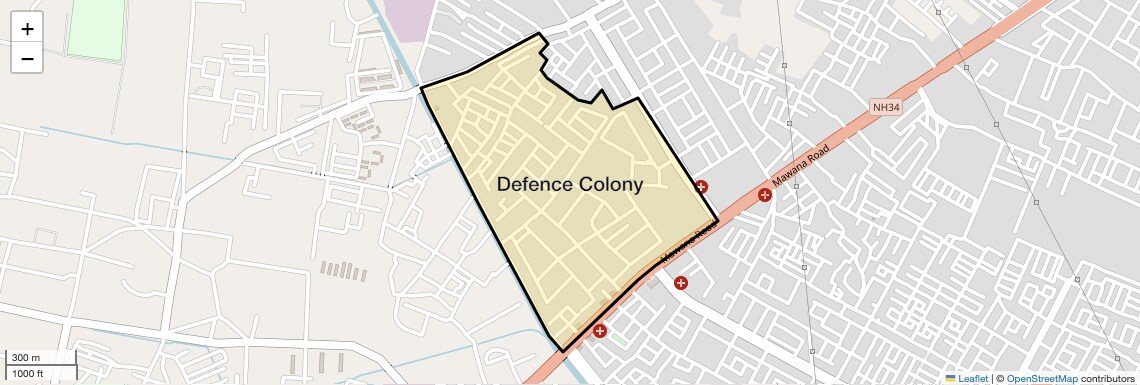Location Map of Defence Colony, Meerut