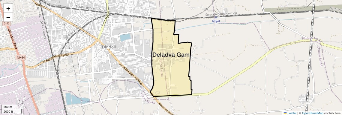 Location Map of Deladva Gam, Surat