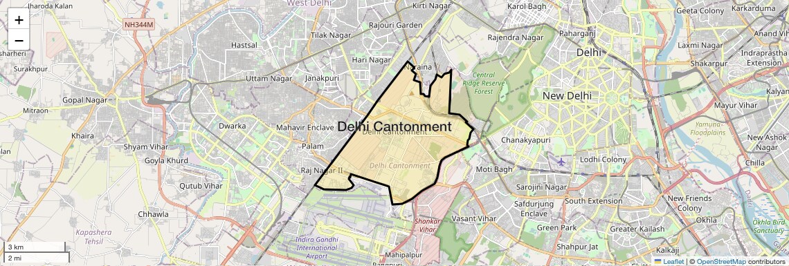 Location Map of Delhi Cantonment, Delhi