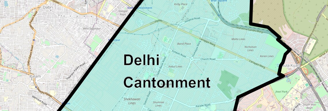 Location Map of Delhi Cantonment, Delhi