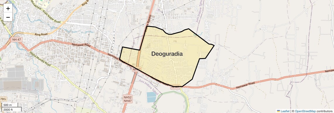 Location Map of Deoguradia, Indore