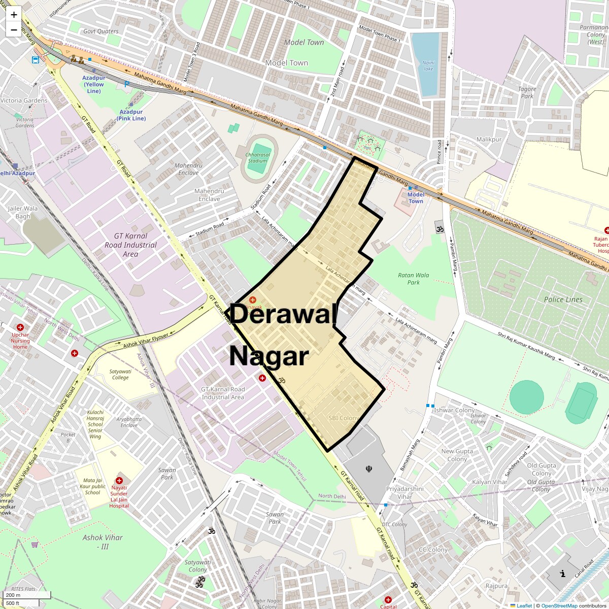 Location Map of Derawal Nagar, Delhi