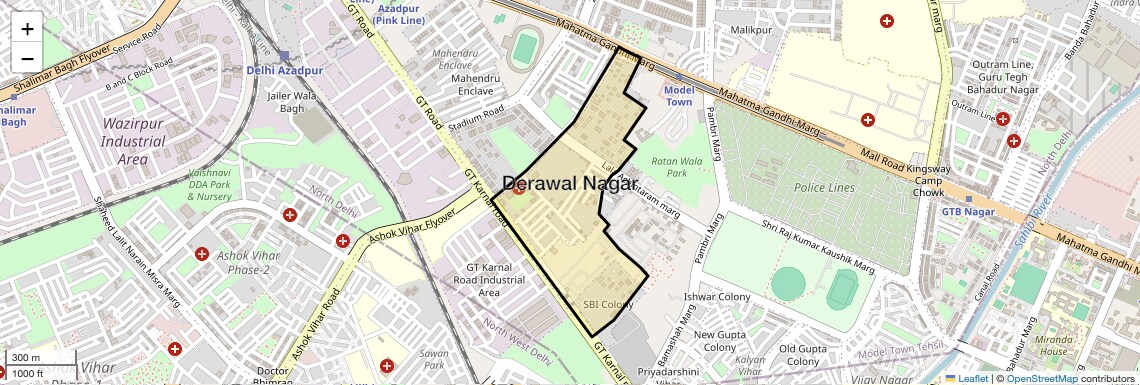 Location Map of Derawal Nagar, Delhi
