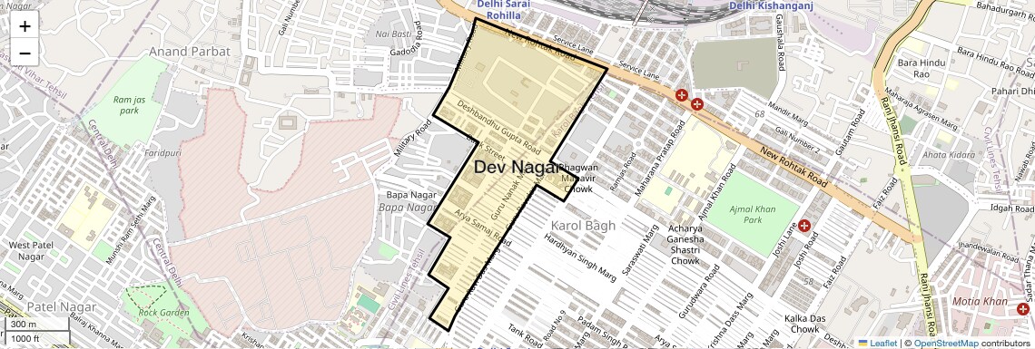 Location Map of Dev Nagar, Delhi
