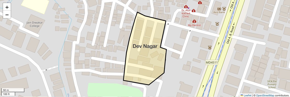 Location Map of Dev Nagar, Indore
