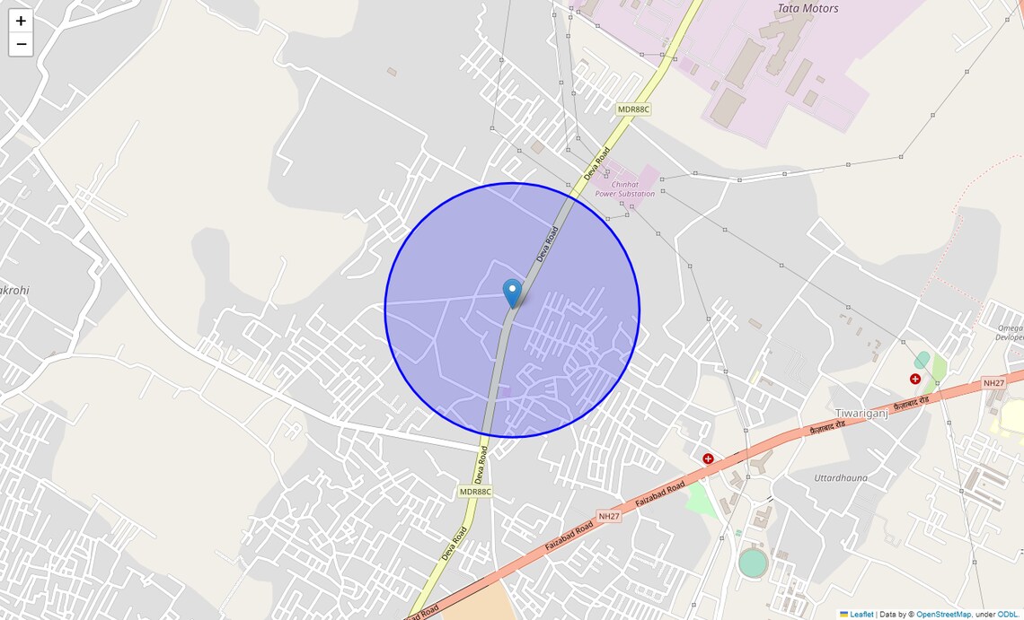 Location Map of Deva Road, Lucknow