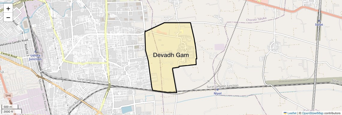 Location Map of Devadh Gam, Surat