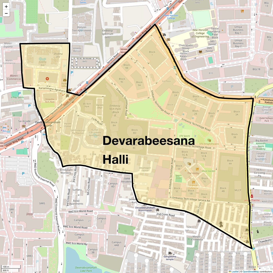 Location Map of Devarabeesana Halli, Bangalore