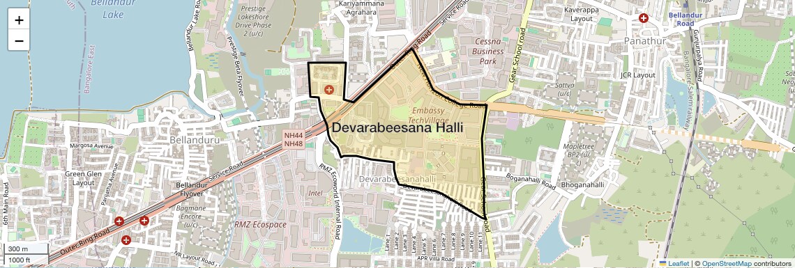 Location Map of Devarabeesana Halli, Bangalore