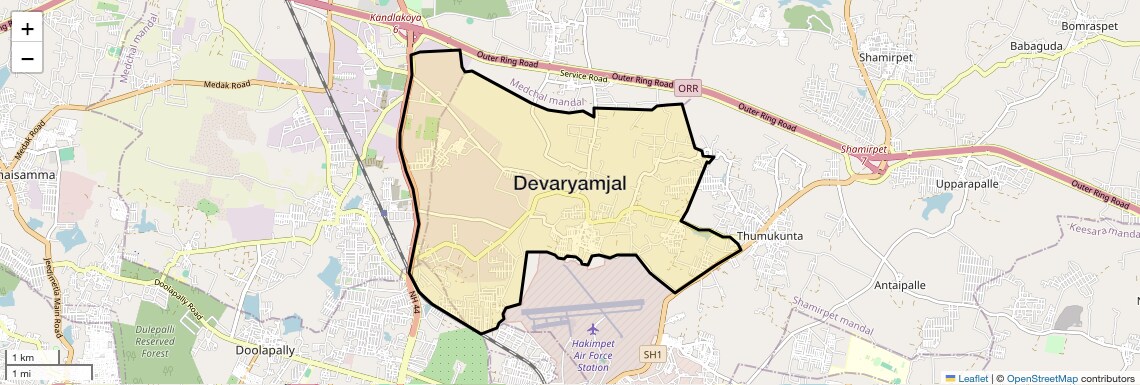Location Map of Devaryamjal, Hyderabad