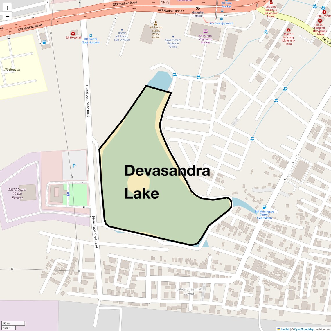 Location Map of Devasandra Lake, Bangalore