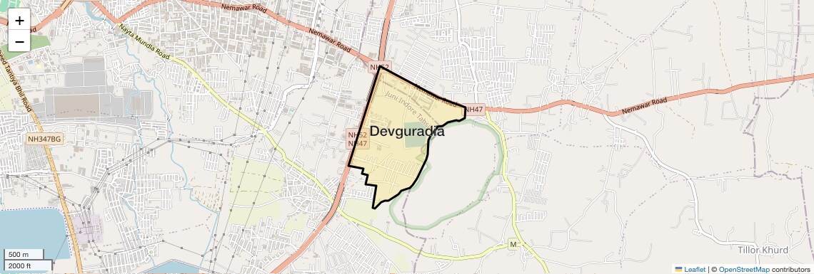 Location Map of Devguradia, Indore