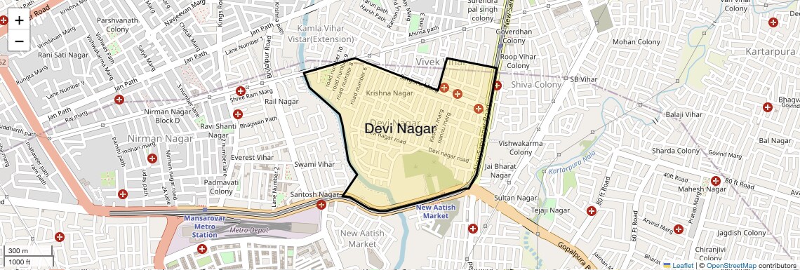Location Map of Devi Nagar, Jaipur