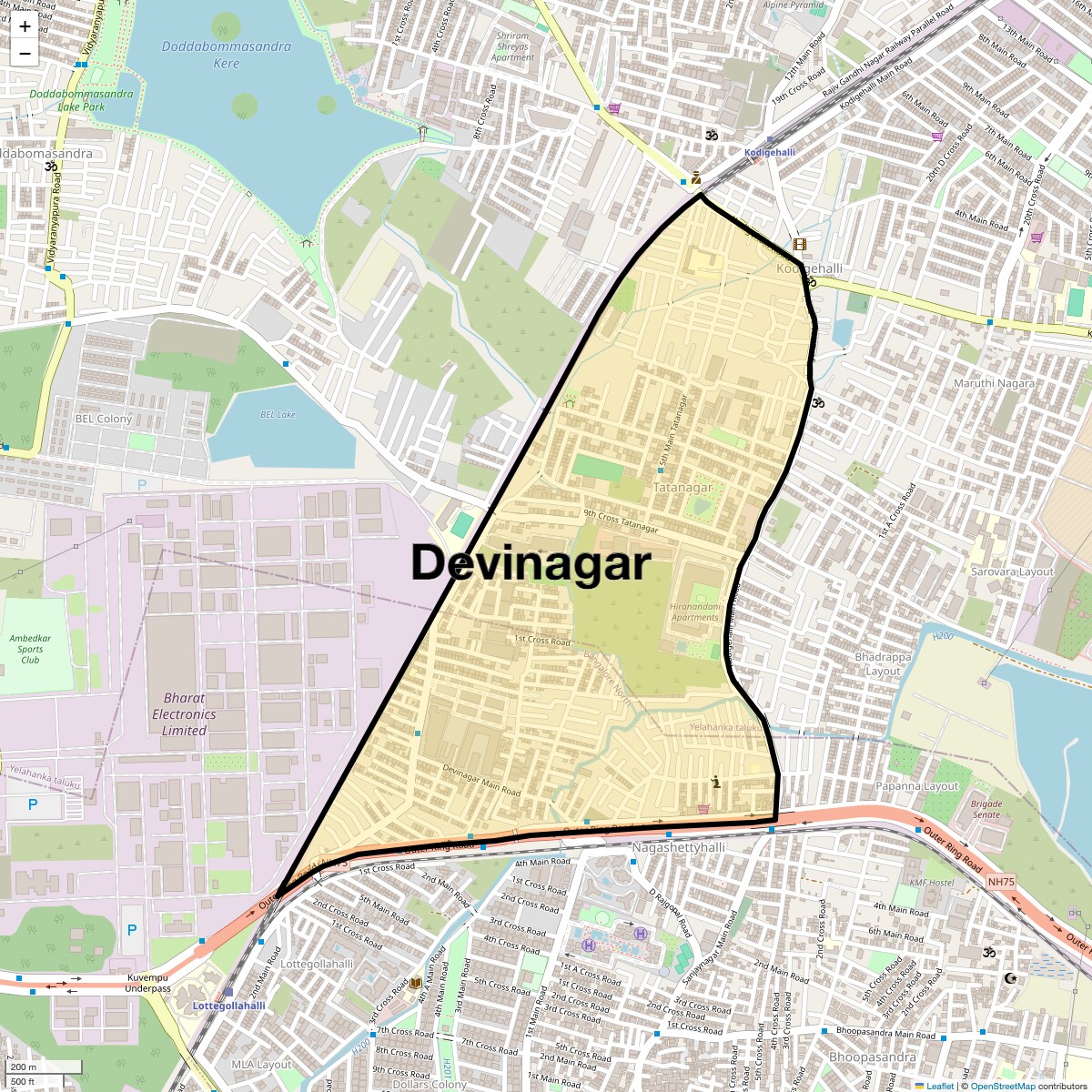 Location Map of Devinagar, Bangalore
