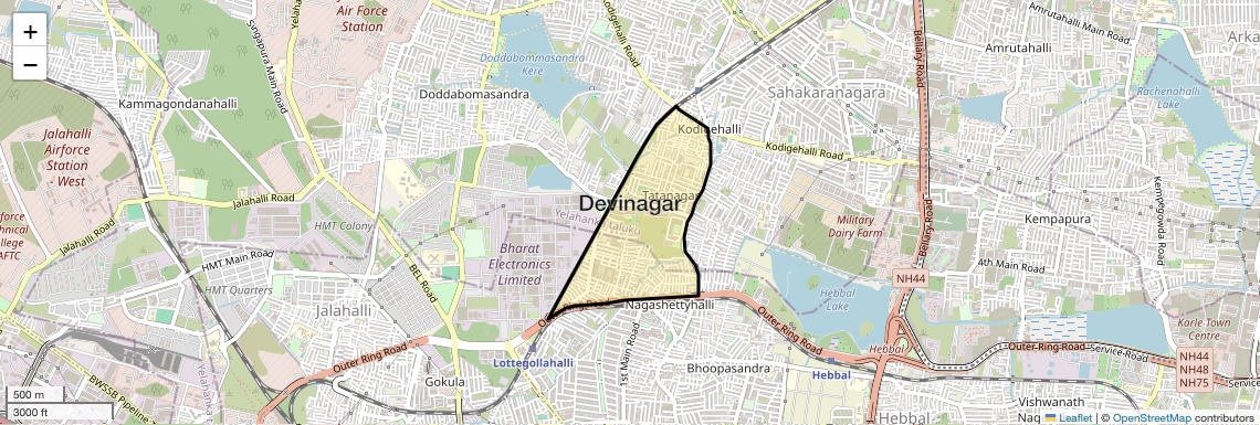 Location Map of Devinagar, Bangalore