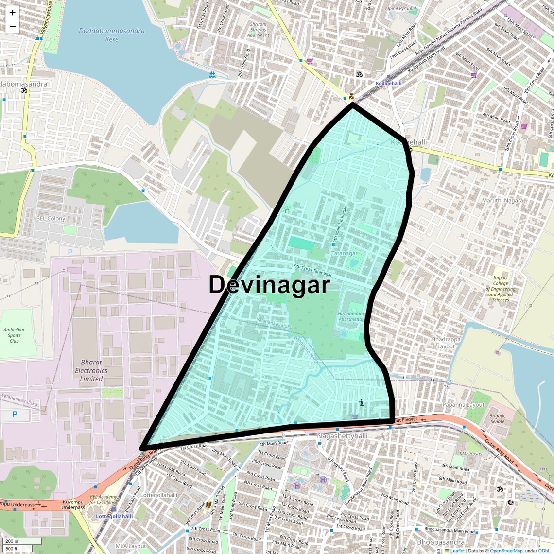 Location Map of Devinagar, Bangalore