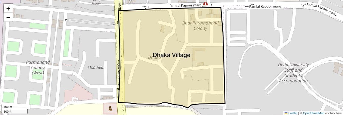 Location Map of Dhaka Village, Delhi