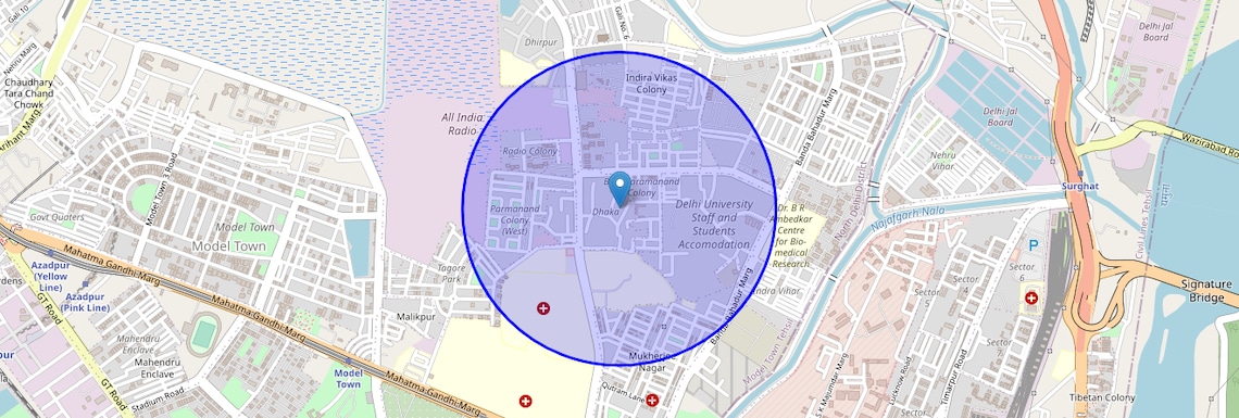 Location Map of Dhaka Village, Delhi
