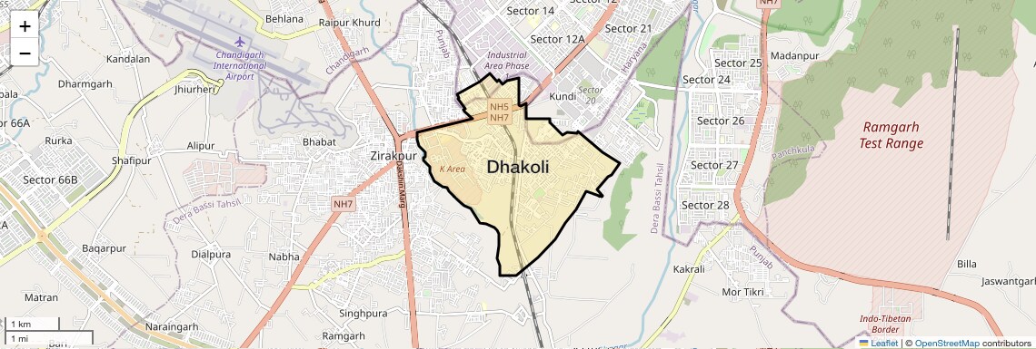 Location Map of Dhakoli, Zirakpur