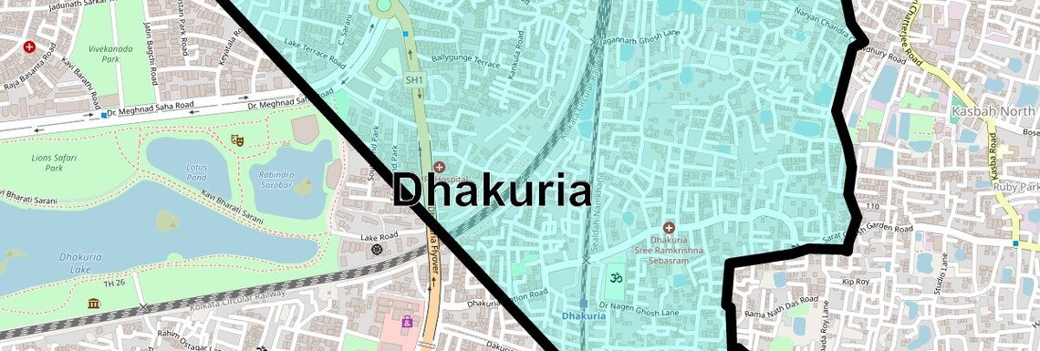 Location Map of Dhakuria, Kolkata