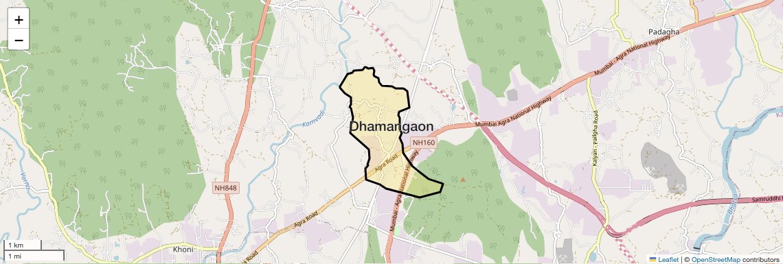 Location Map of Dhamangaon, Thane