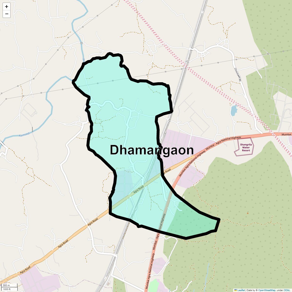 Location Map of Dhamangaon, Thane