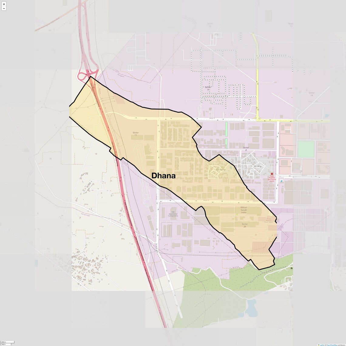 Location Map of Dhana, Gurgaon