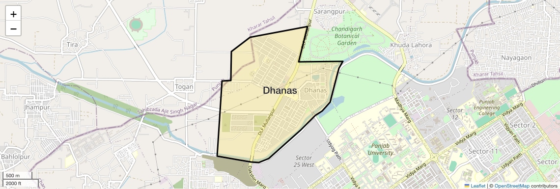 Location Map of Dhanas, Chandigarh