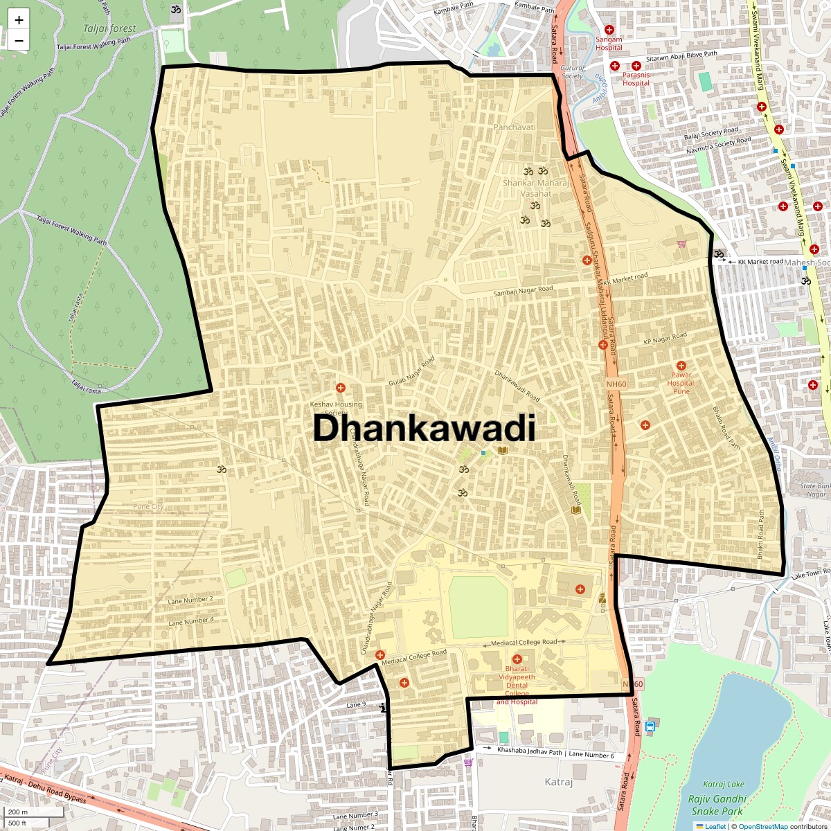 Location Map of Dhankawadi, Pune