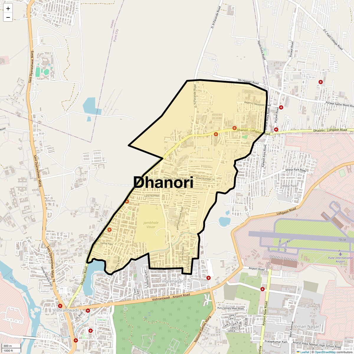 Location Map of Dhanori, Pune