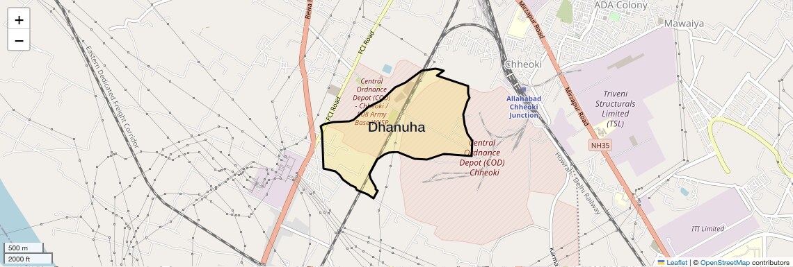 Location Map of Dhanuha, Allahabad