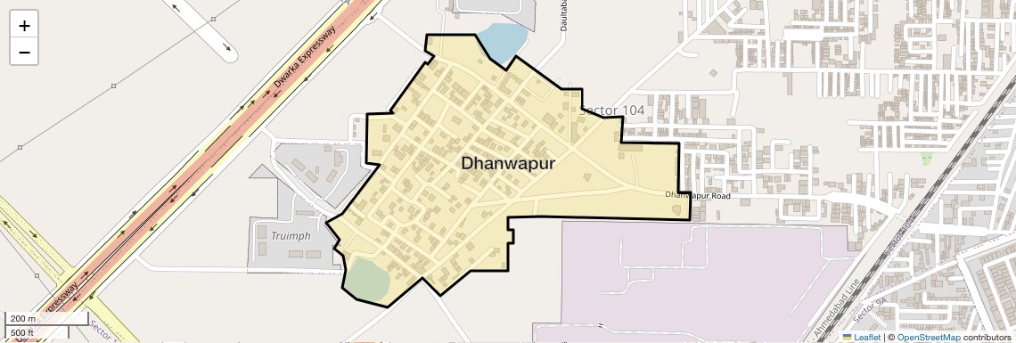 Location Map of Dhanwapur, Gurgaon