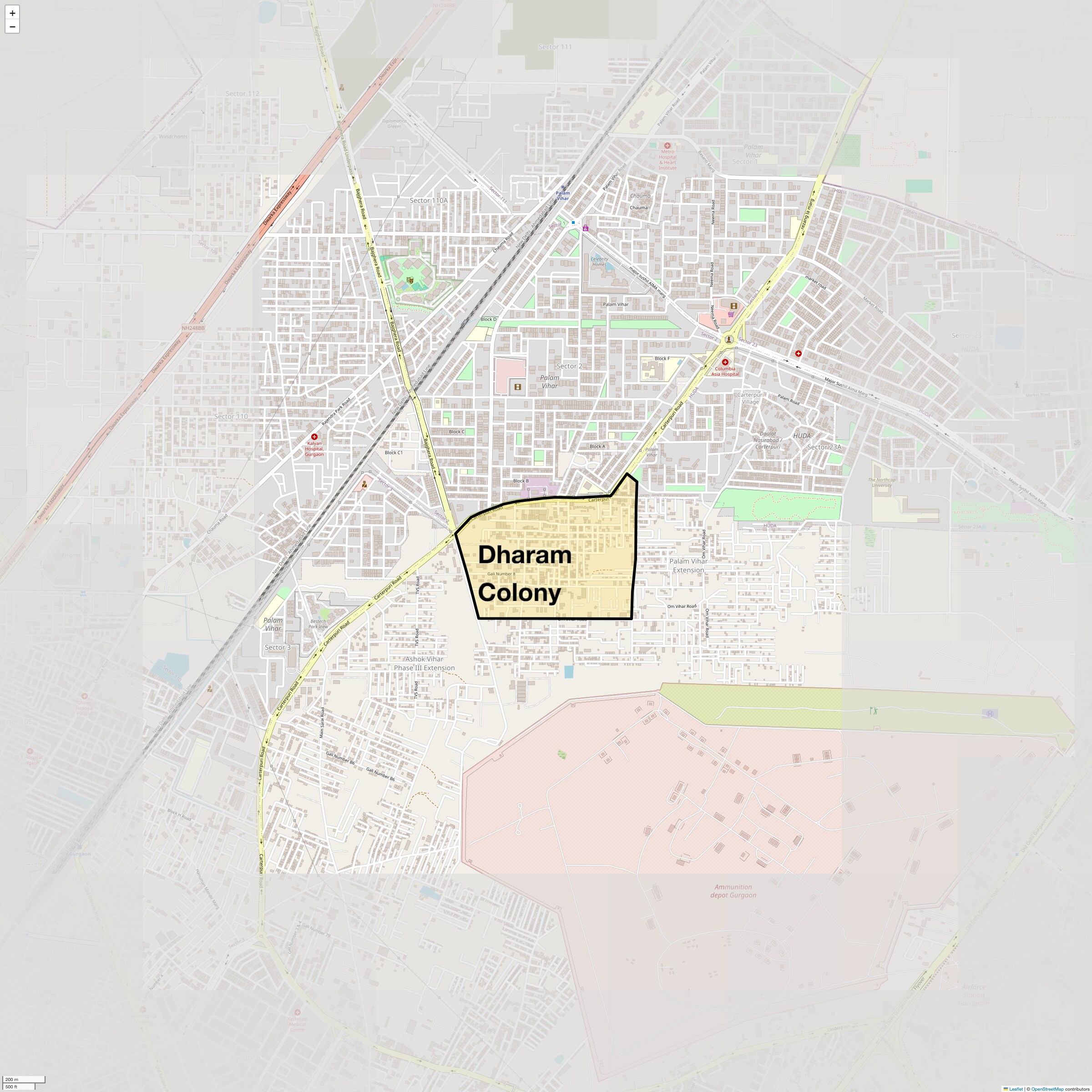 Location Map of Dharam Colony, Gurgaon
